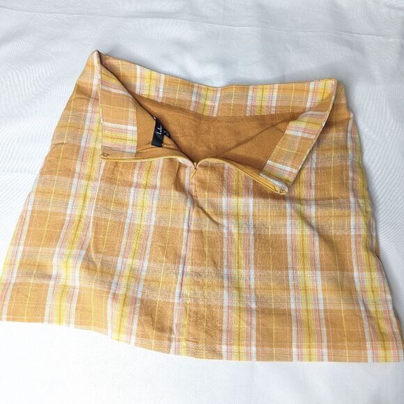 NWT Lulu's Always Sunshine Orange Plaid High Waisted Mini Skirt - Picture 7 of 11